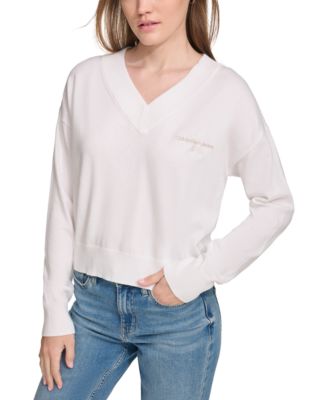 Calvin Klein Jeans - Women's Dropped-Shoulder Long-Sleeve V-Neck Top