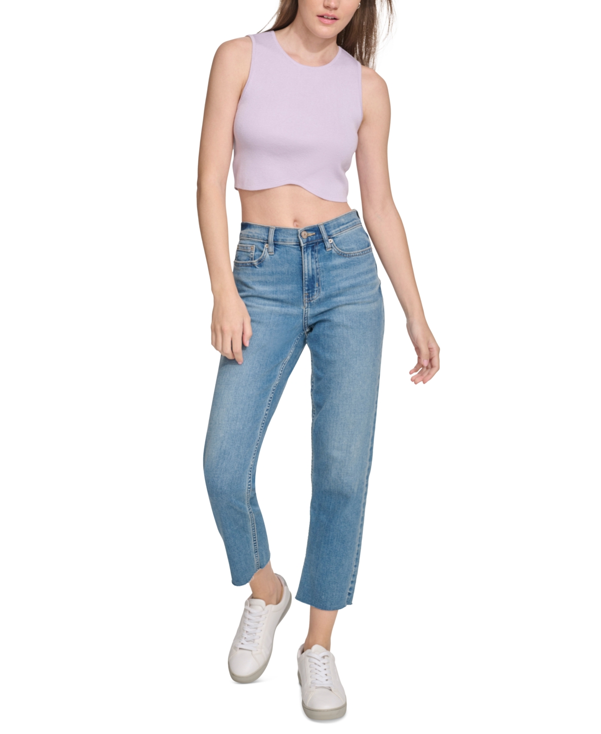 Calvin Klein Jeans Women's Angled-Hem Cropped Crewneck Tank Top