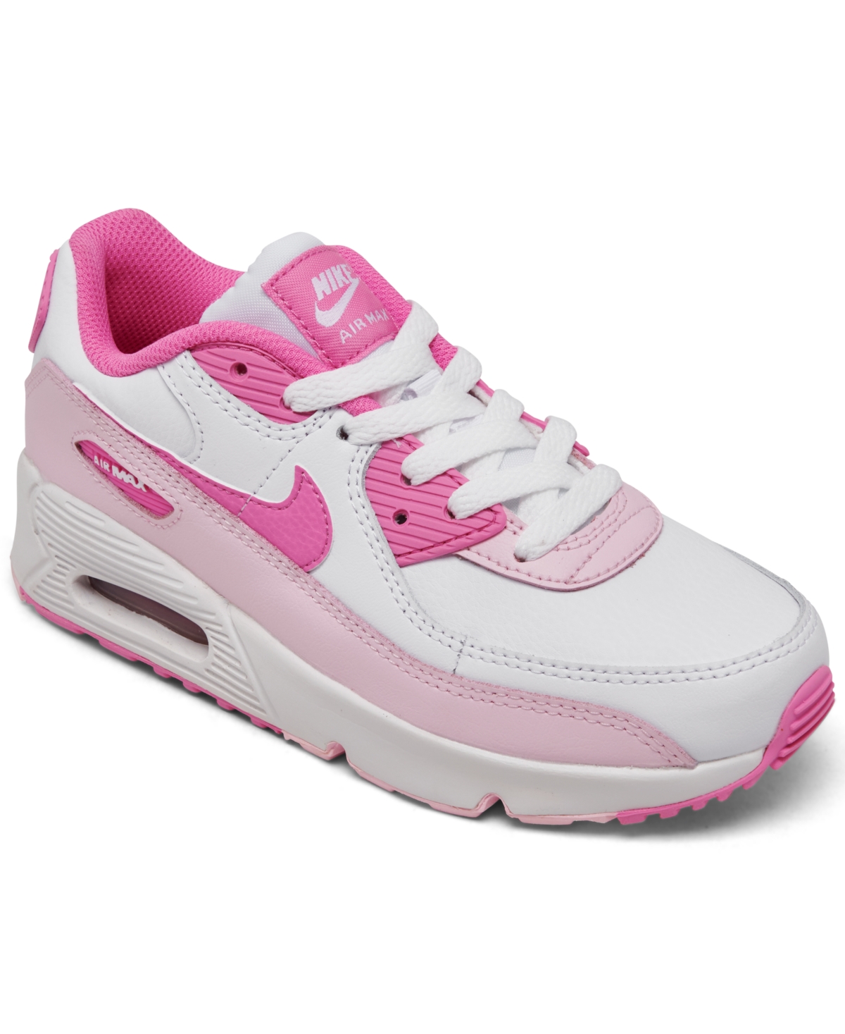 Nike Kids' Little Girls Air Max 90 Casual Sneakers From Finish Line In White/playful Pink/pink Foam