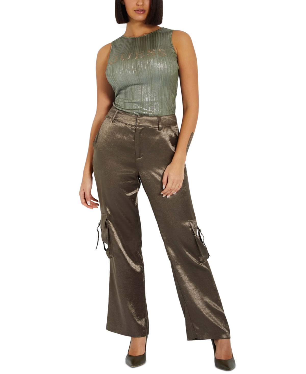 Guess Women's Jamie High Rise Satin Cargo Pants