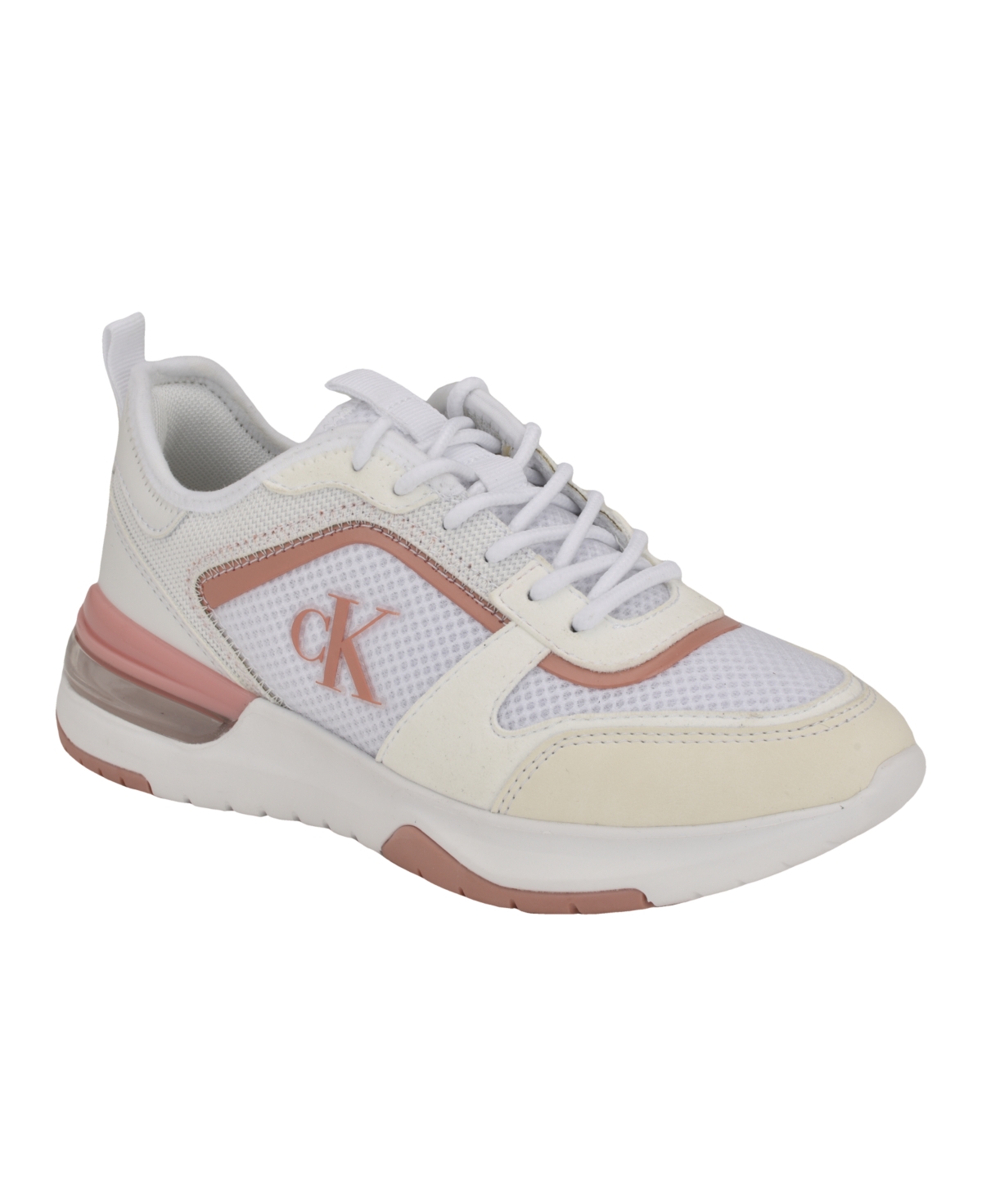 Calvin Klein Women's Jazmeen Lace-up Round Toe Casual Sneakers In White,pink