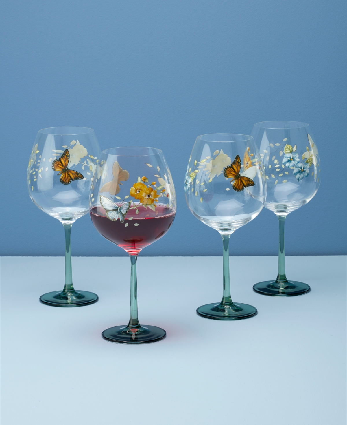 Lenox Set Of 4 Butterfly Meadow Balloon Wine Glasses In Multi