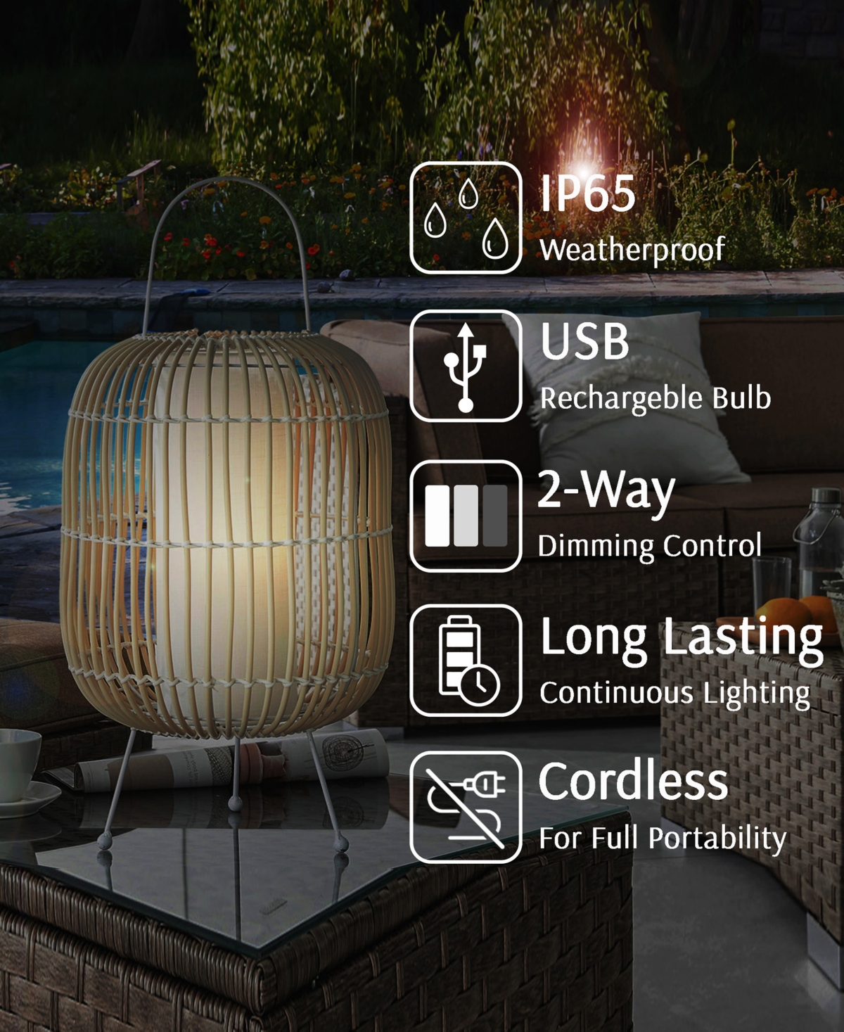 Lite Source Outdoor Cordless Clement Table Lamp In White