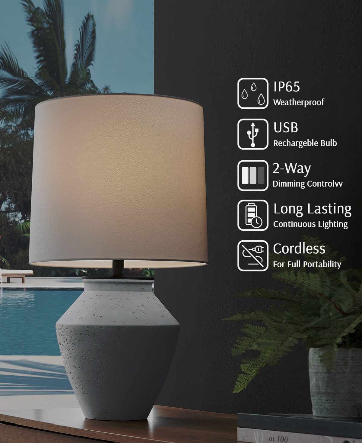 Lite Source Outdoor Cordless Glenn Table Lamp In Gray