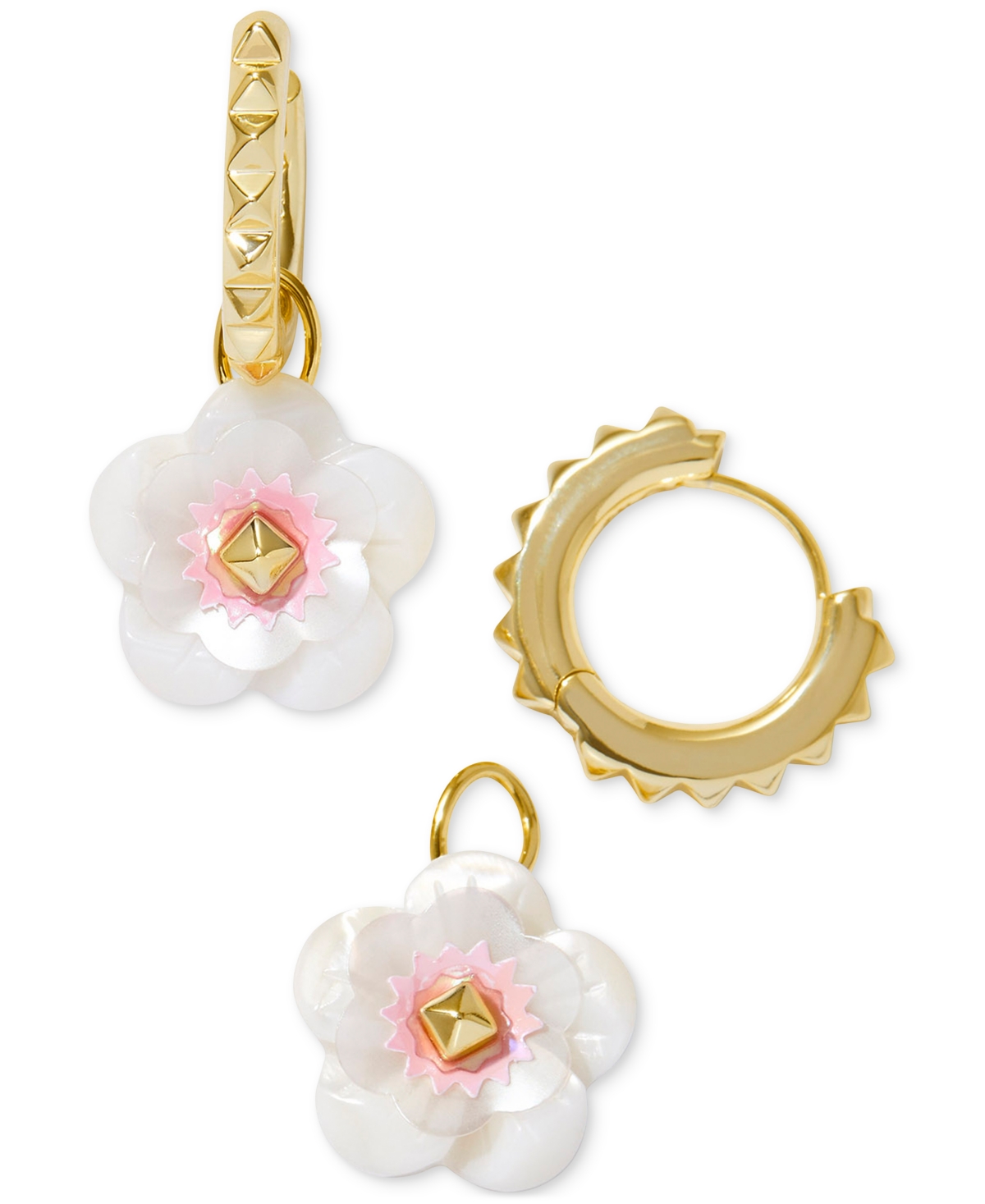 Shop Kendra Scott 14k Gold-plated Removable Flower Charm Hoop Earrings In Iridescent Pink White Mix