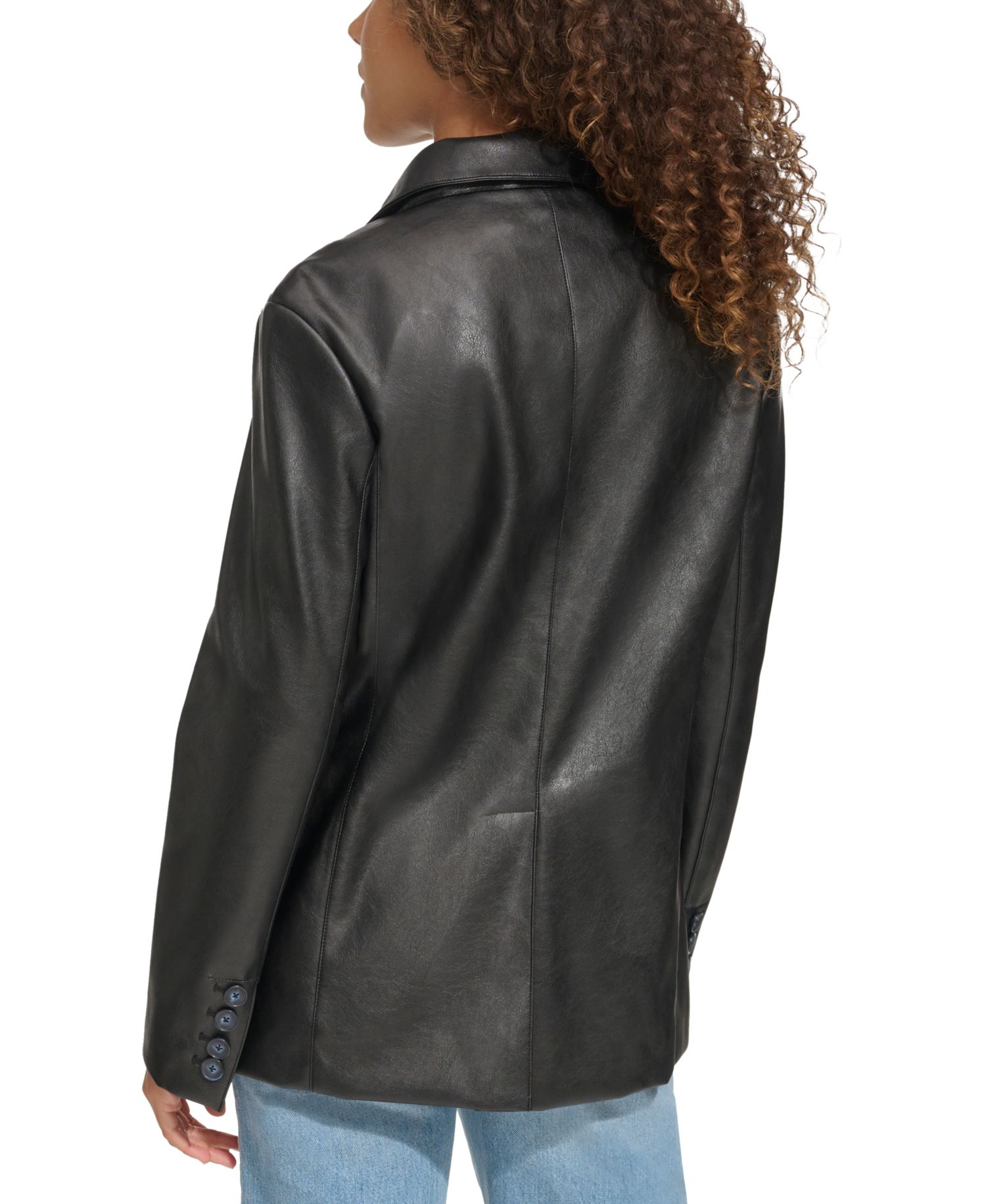 Plus Size Faux-Leather Peak-Lapel Blazer