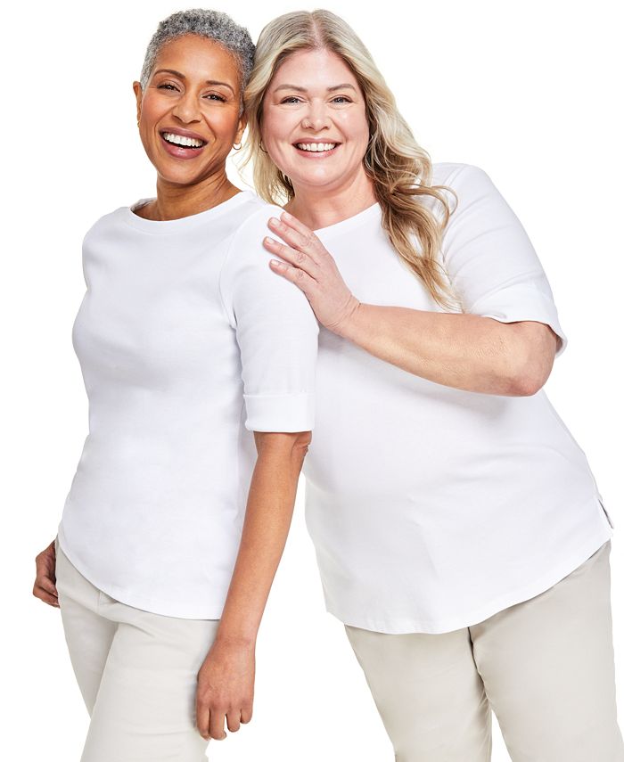 Style & Co - Women's Boat-Neck Elbow Sleeve Cotton Top, XS-5X