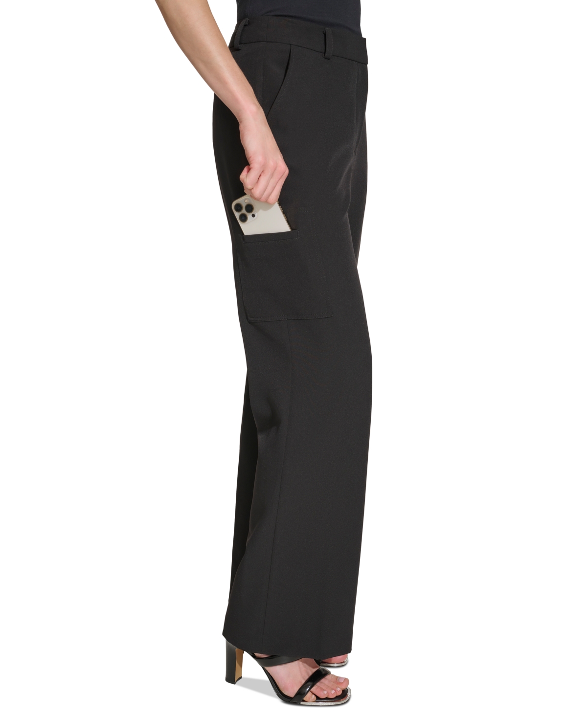 Shop Dkny Women's Mid-rise Fine Stretch Twill Cargo Pants In Black