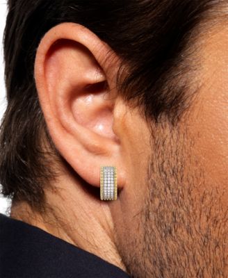 Men's Diamond Pav&eacute; Small Huggie Hoop Earrings (1/2 ct. t.w.) in 10k Gold, 0.62"