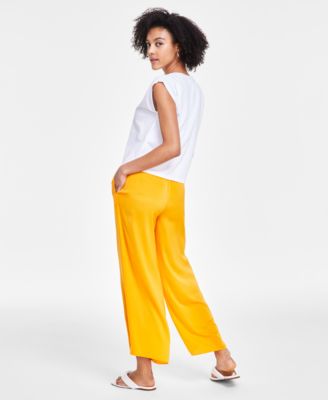 Shop Bar Iii Petite Ruched Shoulder Knit Top Wide Leg Pull On Pants Created For Macys In Fruity Orange