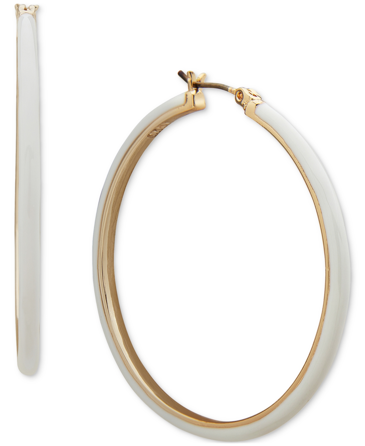 Gold-Tone Medium Color-Coated Hoop Earrings, 1.52" - White