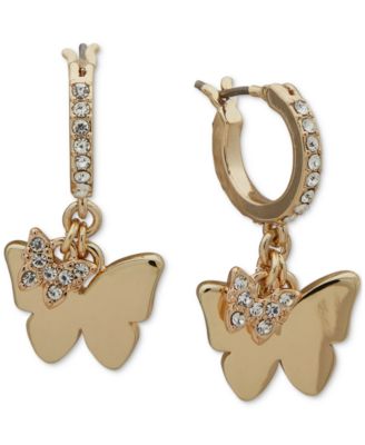 DKNY - Gold-Tone Pav&eacute; Butterfly Charm Hoop Earrings
