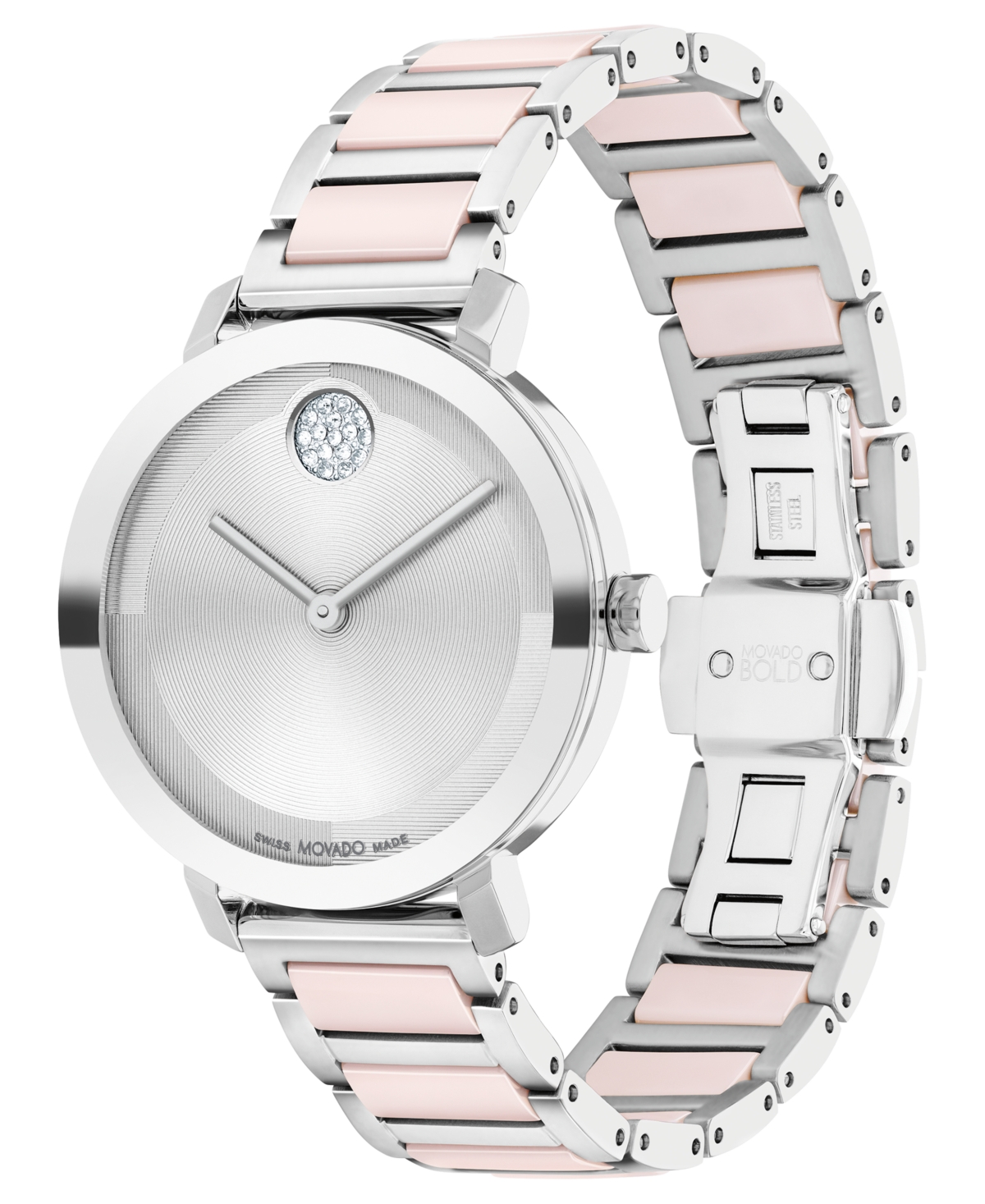 Shop Movado Women's Swiss Bold Evolution 2.0 Blush Ceramic & Stainless Steel Bracelet Watch 34mm In Two-tone