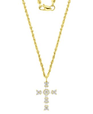 Cubic Zirconia Round & Baguette Cross 18" Pendant Necklace in 10k Gold