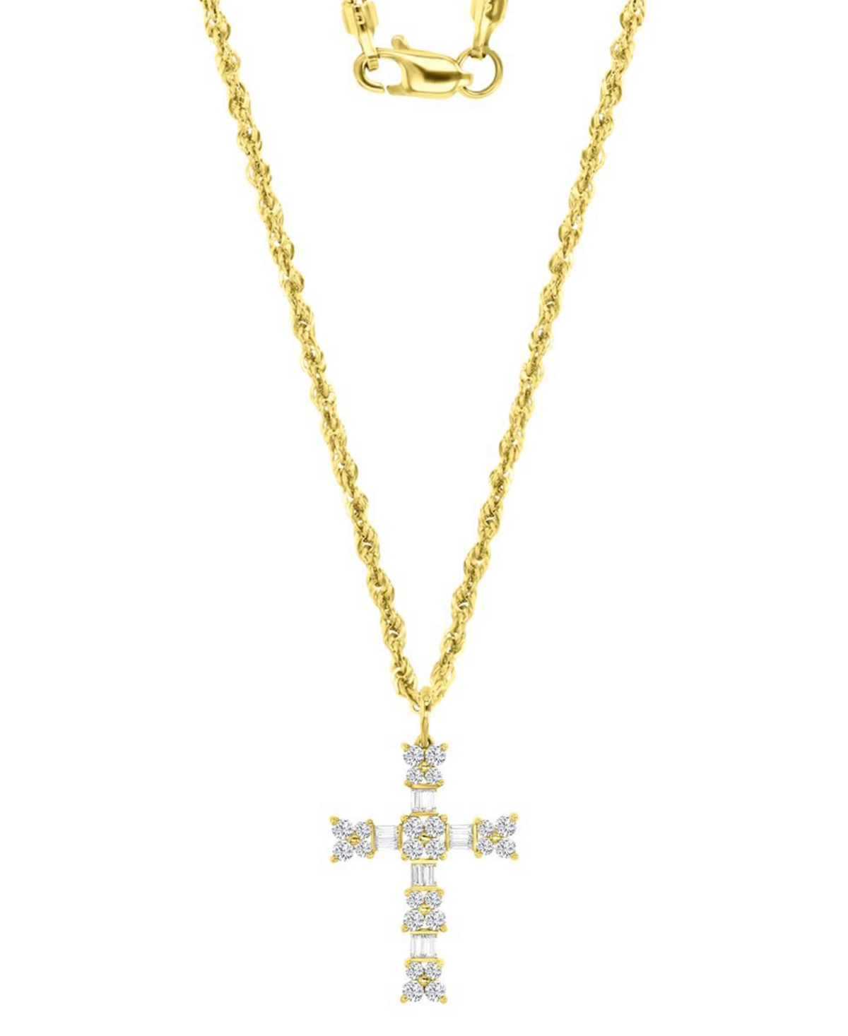 Cubic Zirconia Round & Baguette Cross 18
