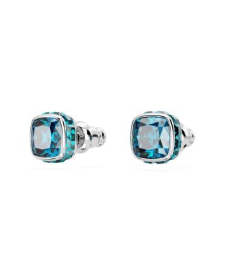 Rhodium Plated Square Cut Color Birthstone Stud Earrings