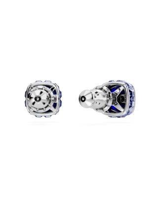 Rhodium Plated Square Cut Color Birthstone Stud Earrings