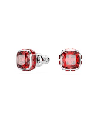 Rhodium Plated Square Cut Color Birthstone Stud Earrings