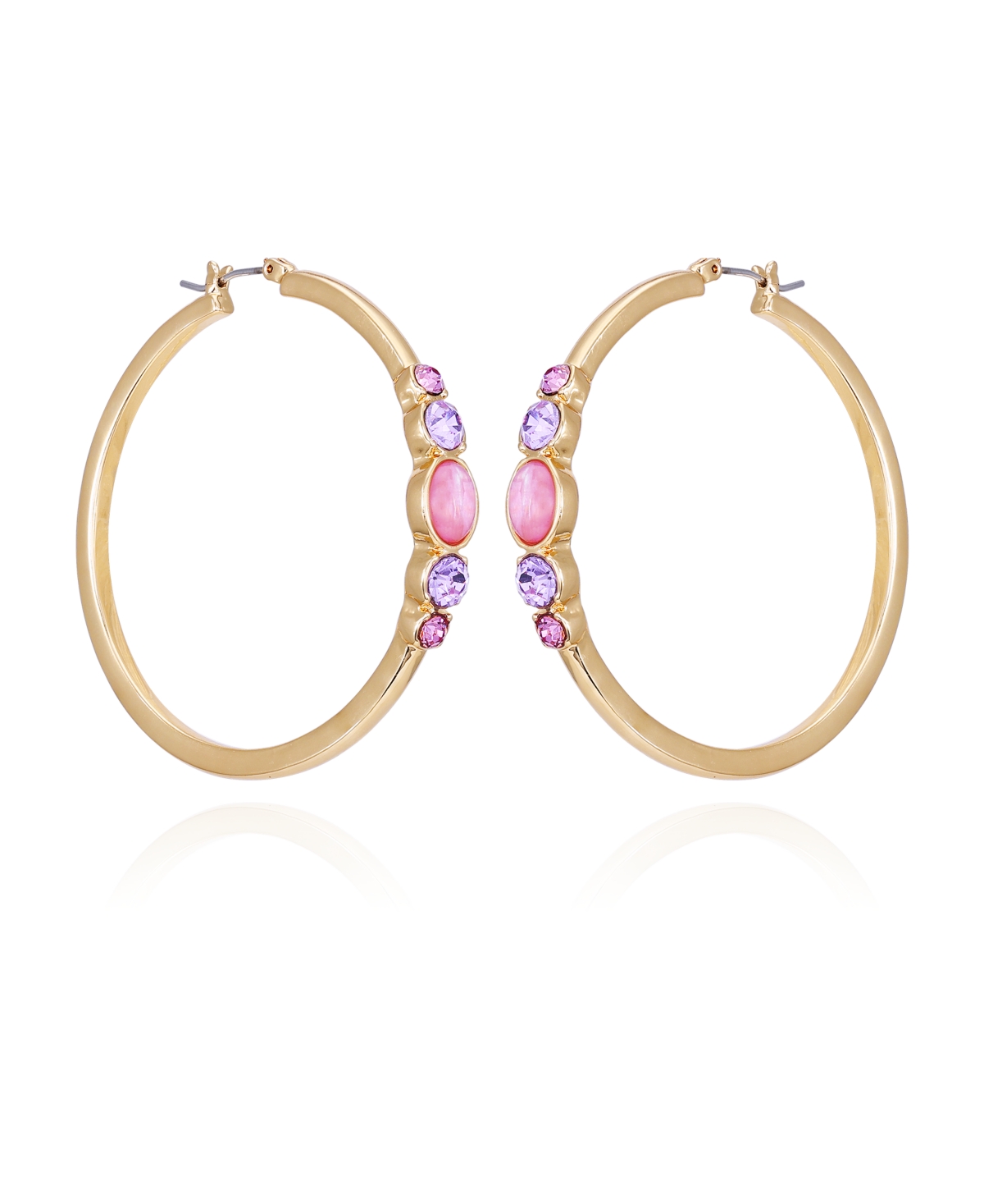 Shop T Tahari Gold-tone Lilac Violet Glass Stone Hoop Earrings