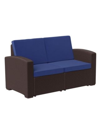 Malmok Outdoor Furniture Resin Loveseat Faux Rattan Wicker Pattern 2-Seat Loveseat With All-Weather Cushions