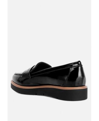 Womens Sinclair Patent Faux Leather Heeled Loafers Women