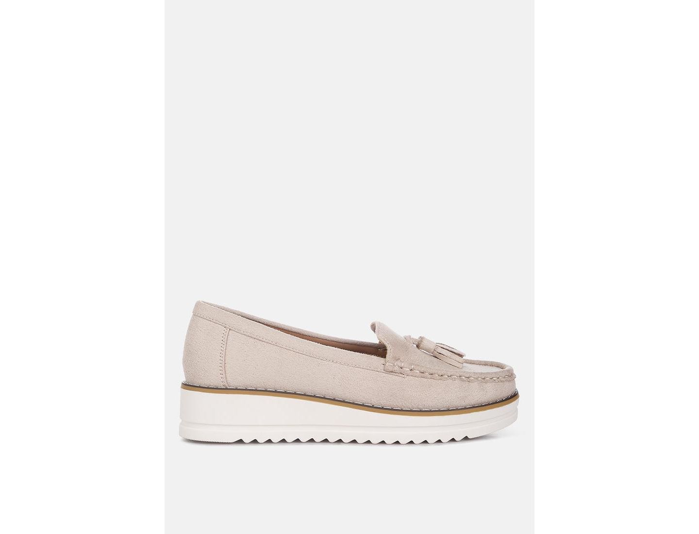 Женские туфли London Rag Daiki Platform Lug Sole Tassel, цвет: Бежевый замшевый — фото 1