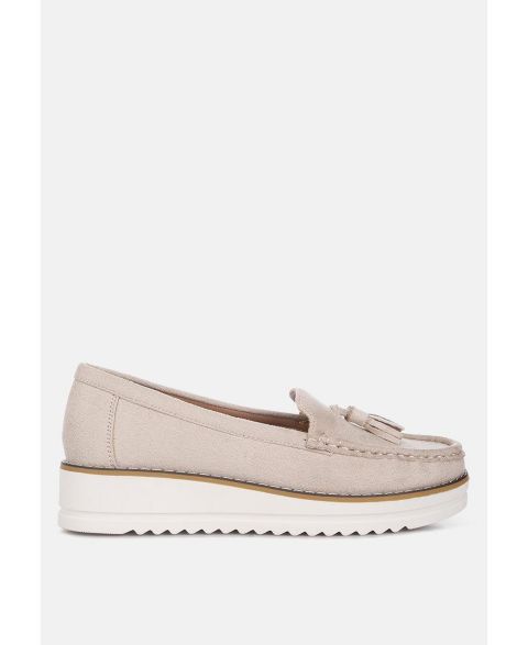 Женские туфли London Rag Daiki Platform Lug Sole Tassel, цвет: Бежевый замшевый