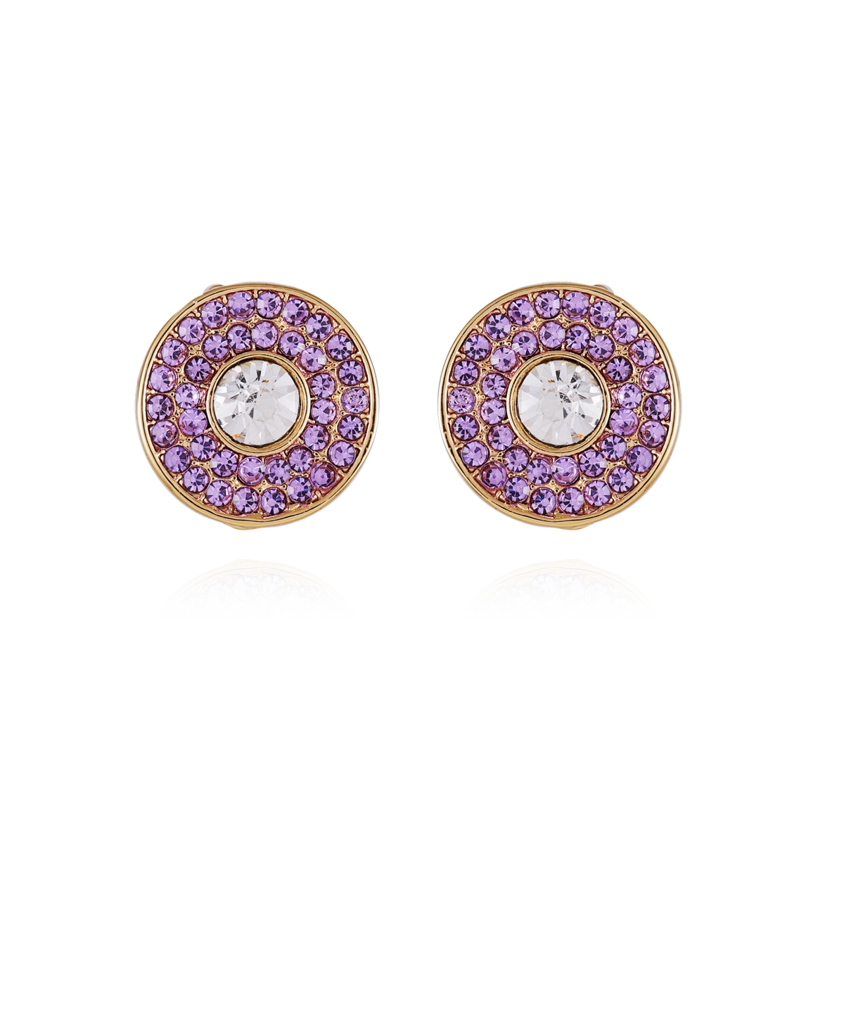 Gold-Tone Lilac Violet Glass Stone Button Earrings - Gold