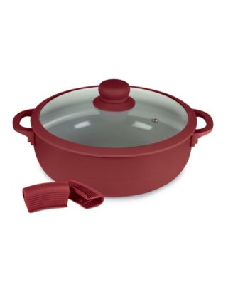 Aluminum 3.5 Qt Caldero with Silicone Rim Glass Lid and Silicone Handle Holder