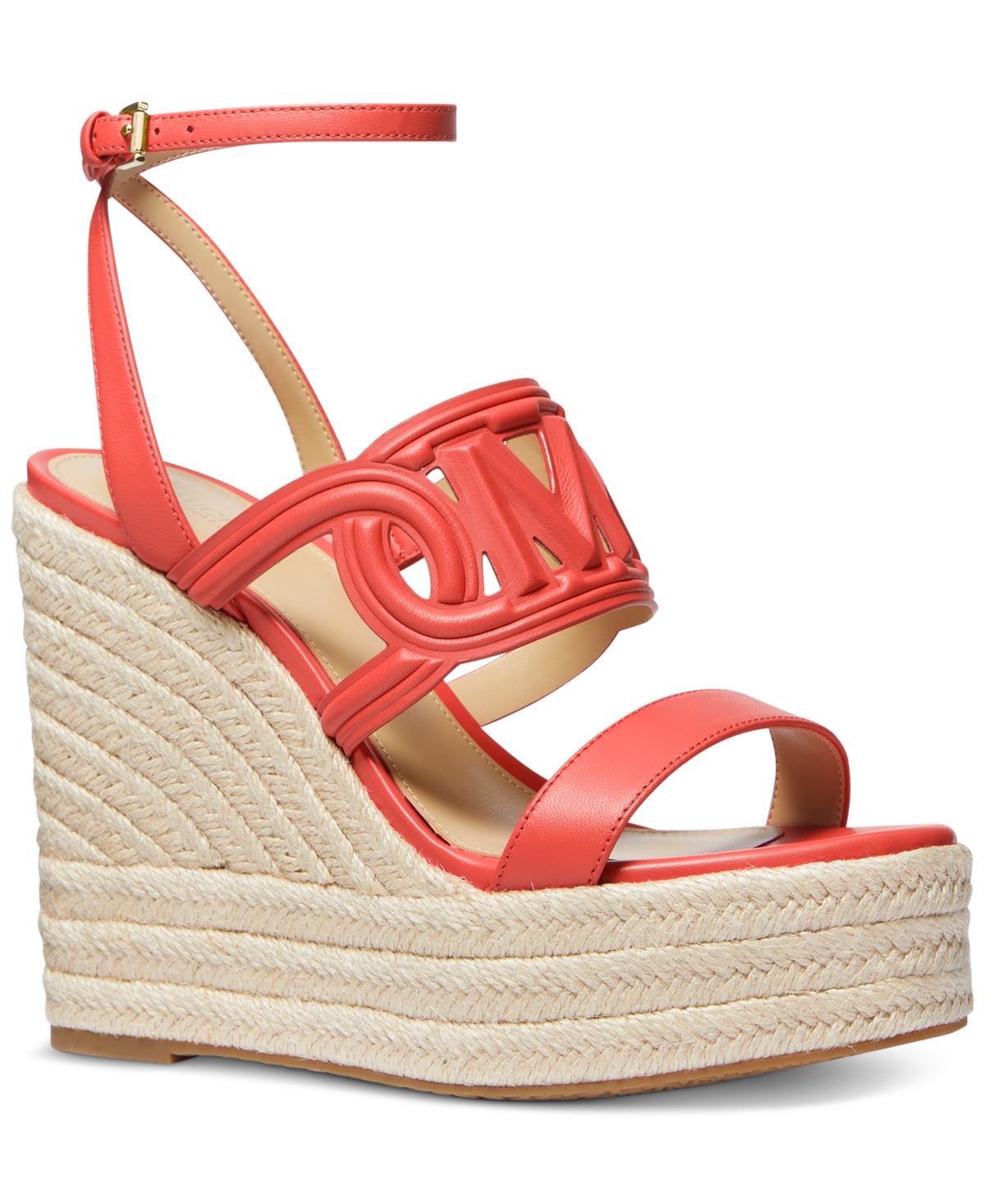Shop Michael Kors Michael  Women's Alma Logo-strap Platform Sandals In Spiced Coral