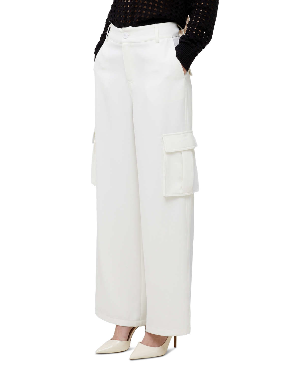 Shop French Connection Women's Combat Wide-leg Side-pocket Trousers In Summer White