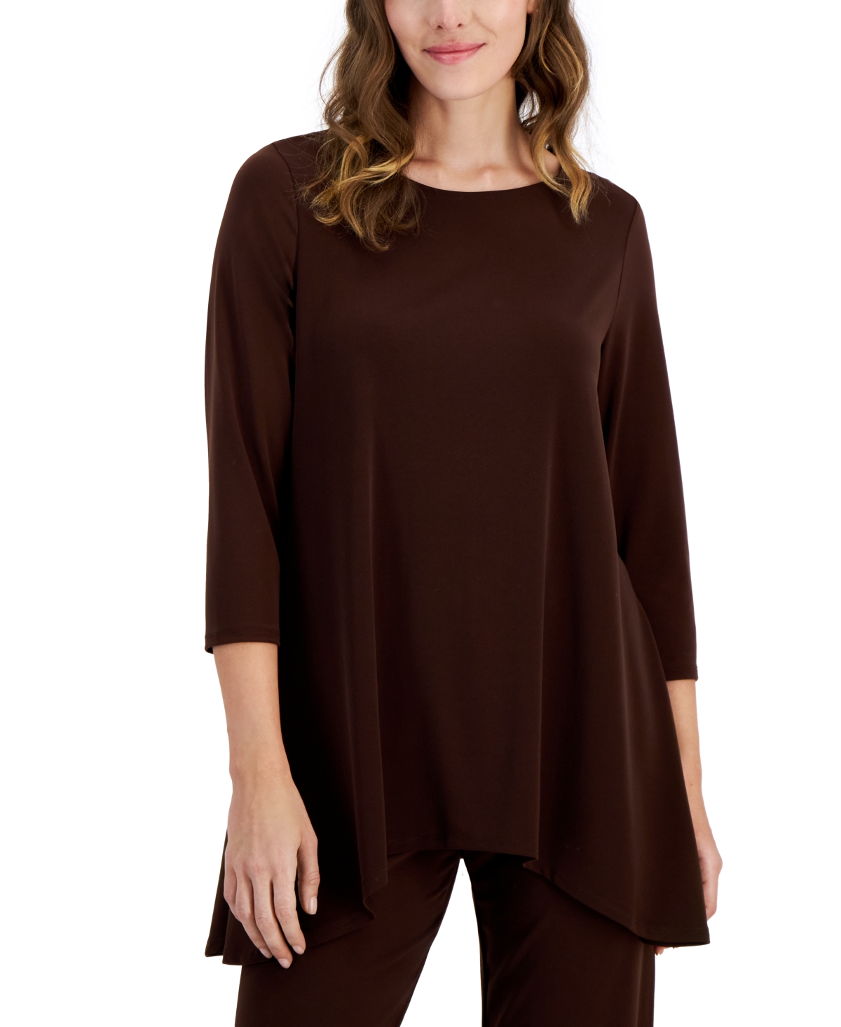 Shop Jm Collection Women's 3/4-sleeve Knit Top, Regular & Petite, Created For Macy's In Firewood