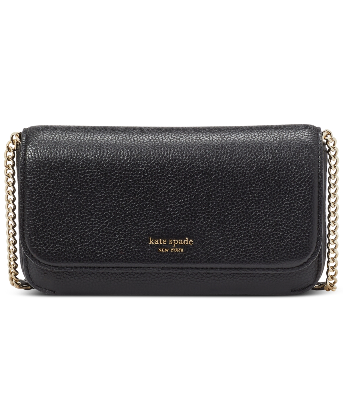 Kate Spade Ava Pebbled Leather Flap Chain Wallet In Black