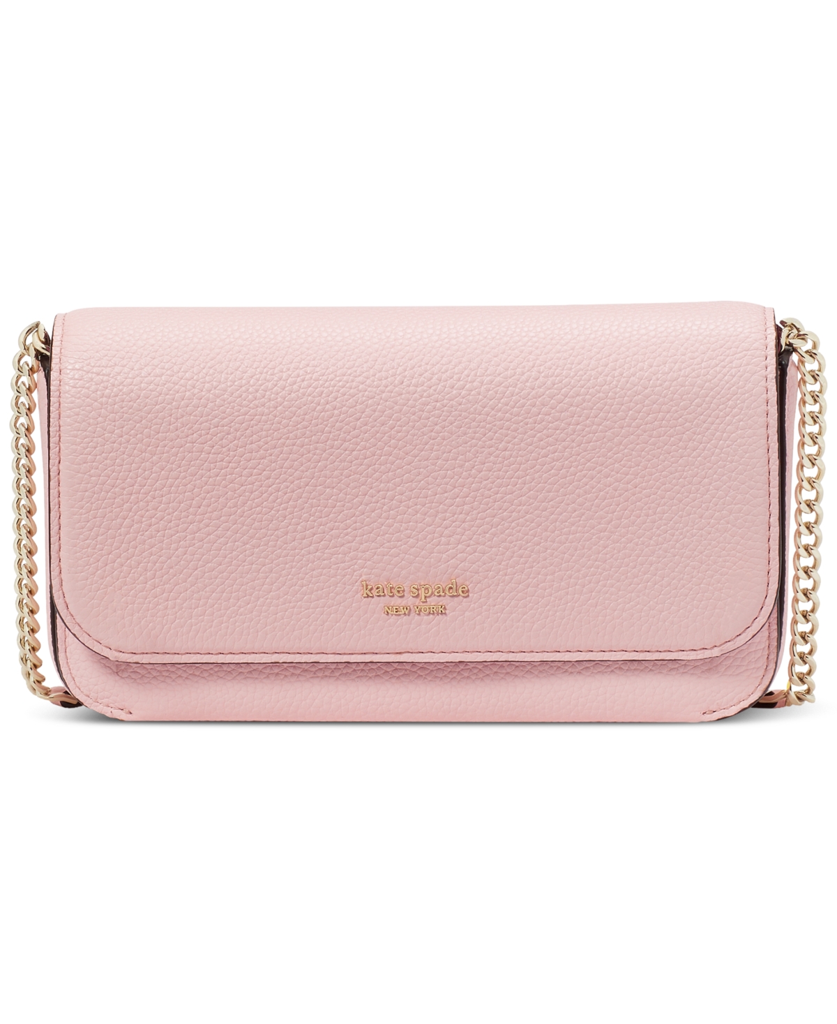 Ava Pebbled Leather Flap Chain Wallet - Crepe Pink