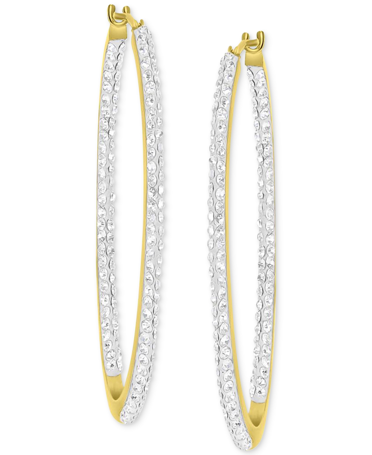 Macy's Crystal Pave In & Out Medium Hoop Earrings In 10k Gold, 1.57"