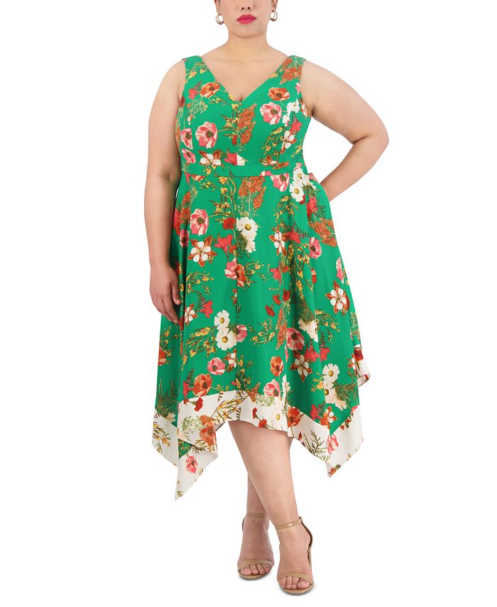 Plus Size Floral Print Sleeveless Midi Dress