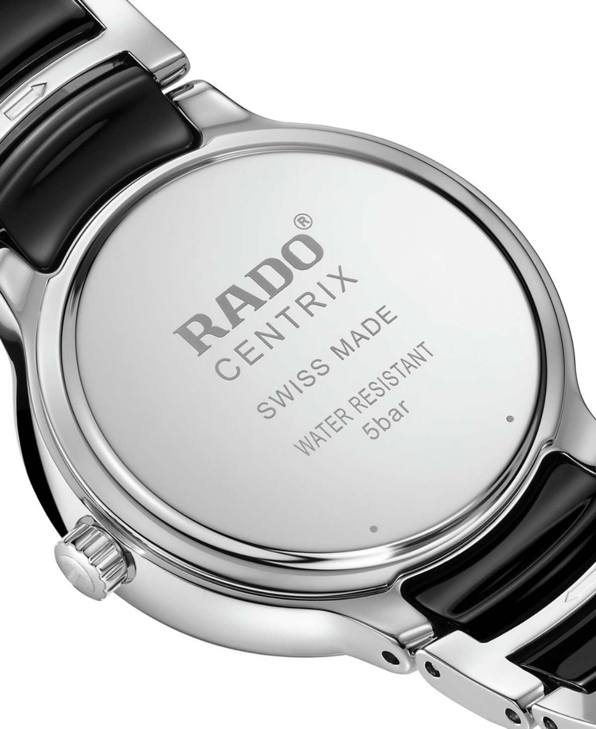 Shop Rado Women's Swiss Centrix Black Ceramic & Stainless Steel Bracelet Watch 31mm