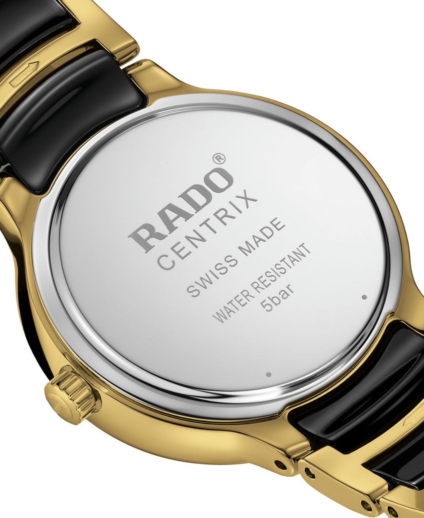 Женские часы-браслет Rado Centrix с бриллиантами, чёрная керамика и золото PVD 31мм — фото 3