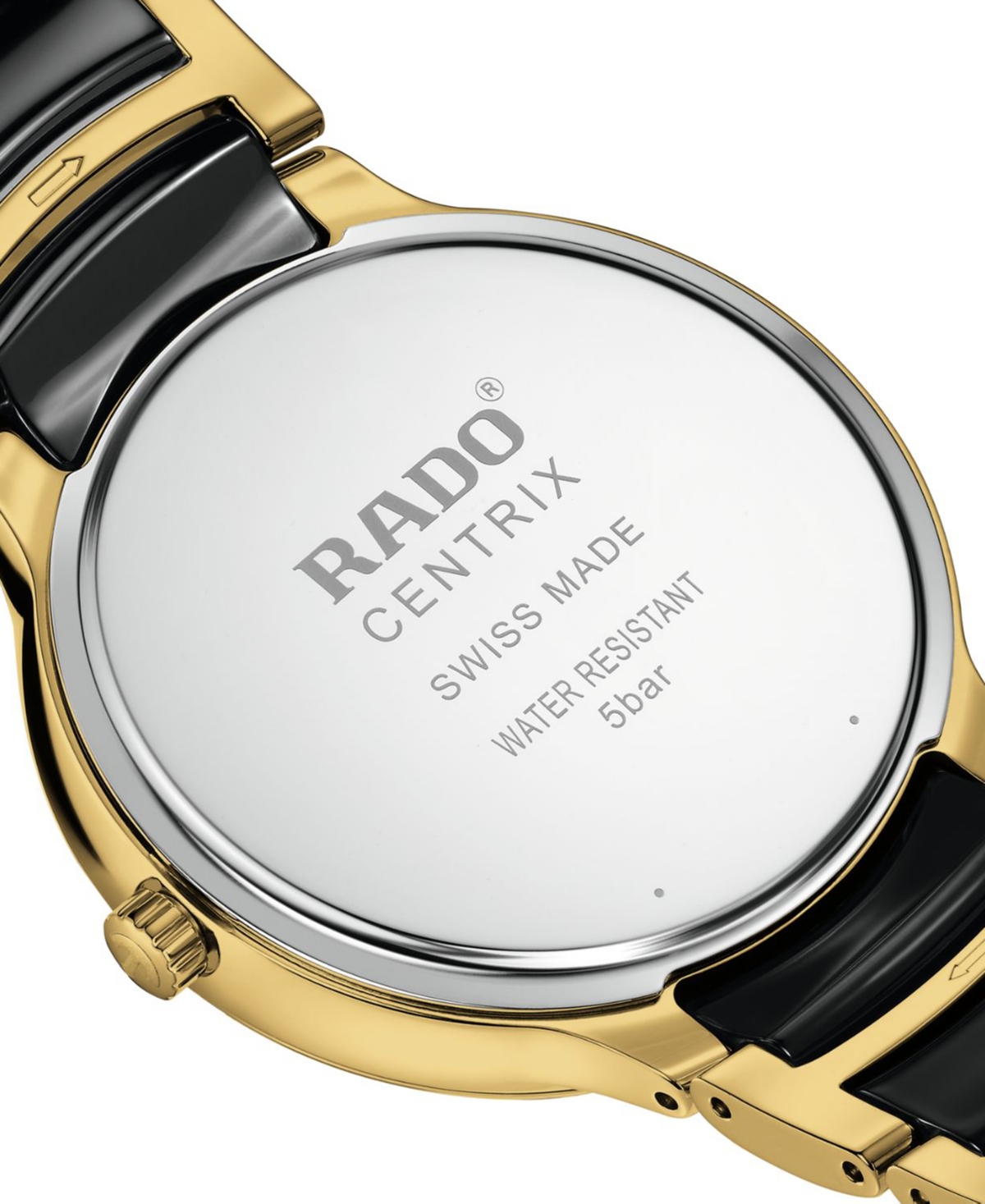 Rado Unisex Swiss Centrix Diamond (1/20 Ct. T.w.) Black Ceramic & Gold Pvd Bracelet Watch 40mm In Black