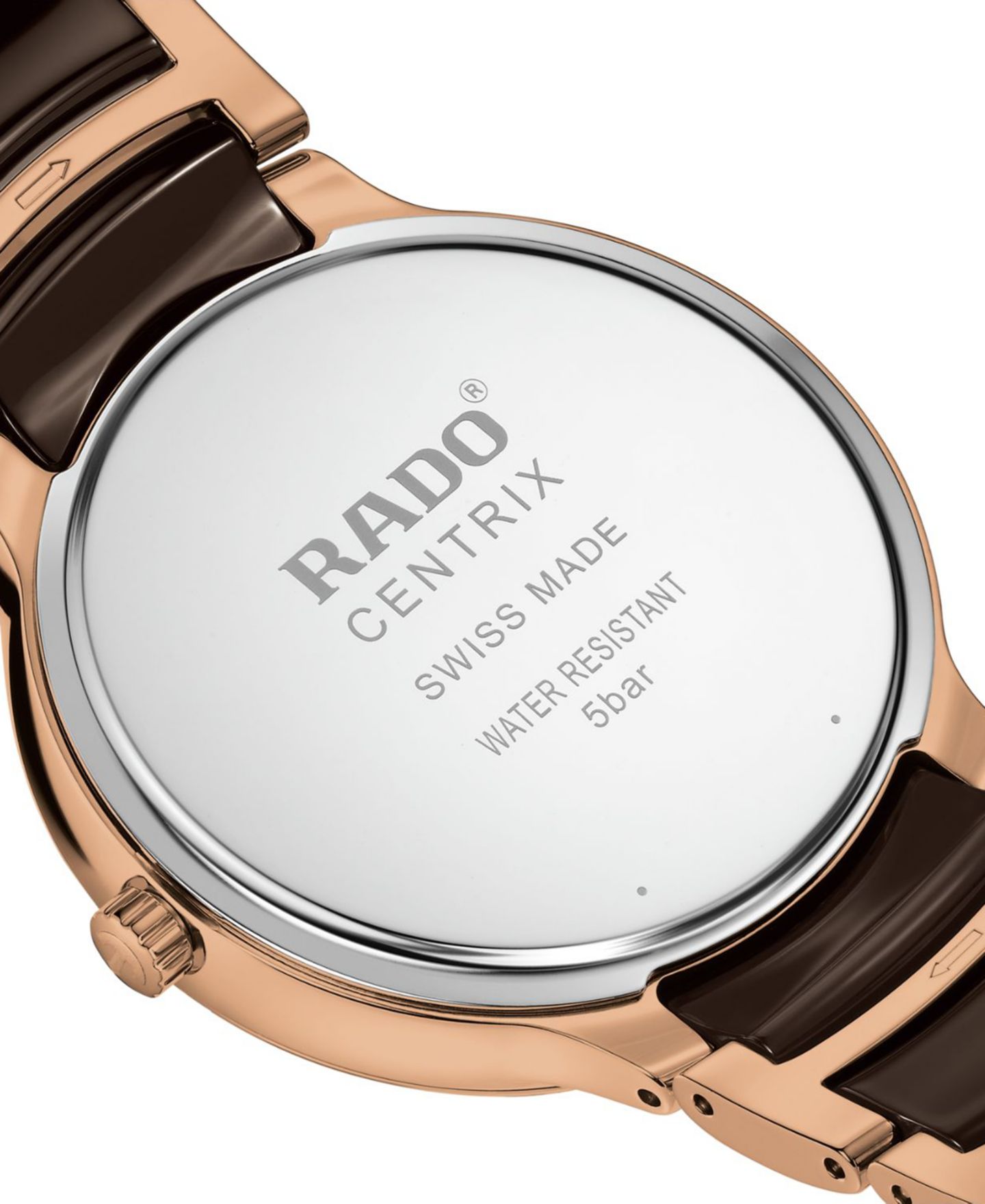 Часы Rado Unisex Swiss Centrix Diamond (1/20 ct. t.w.) Brown Ceramic & Rose Gold PVD Bracelet Watch 40mm — фото 3
