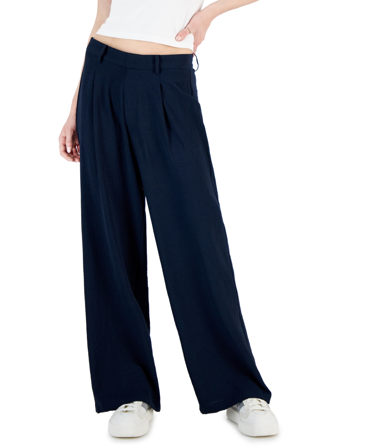 Juniors' Airflow Pleated Wide-Leg Trousers - Navy
