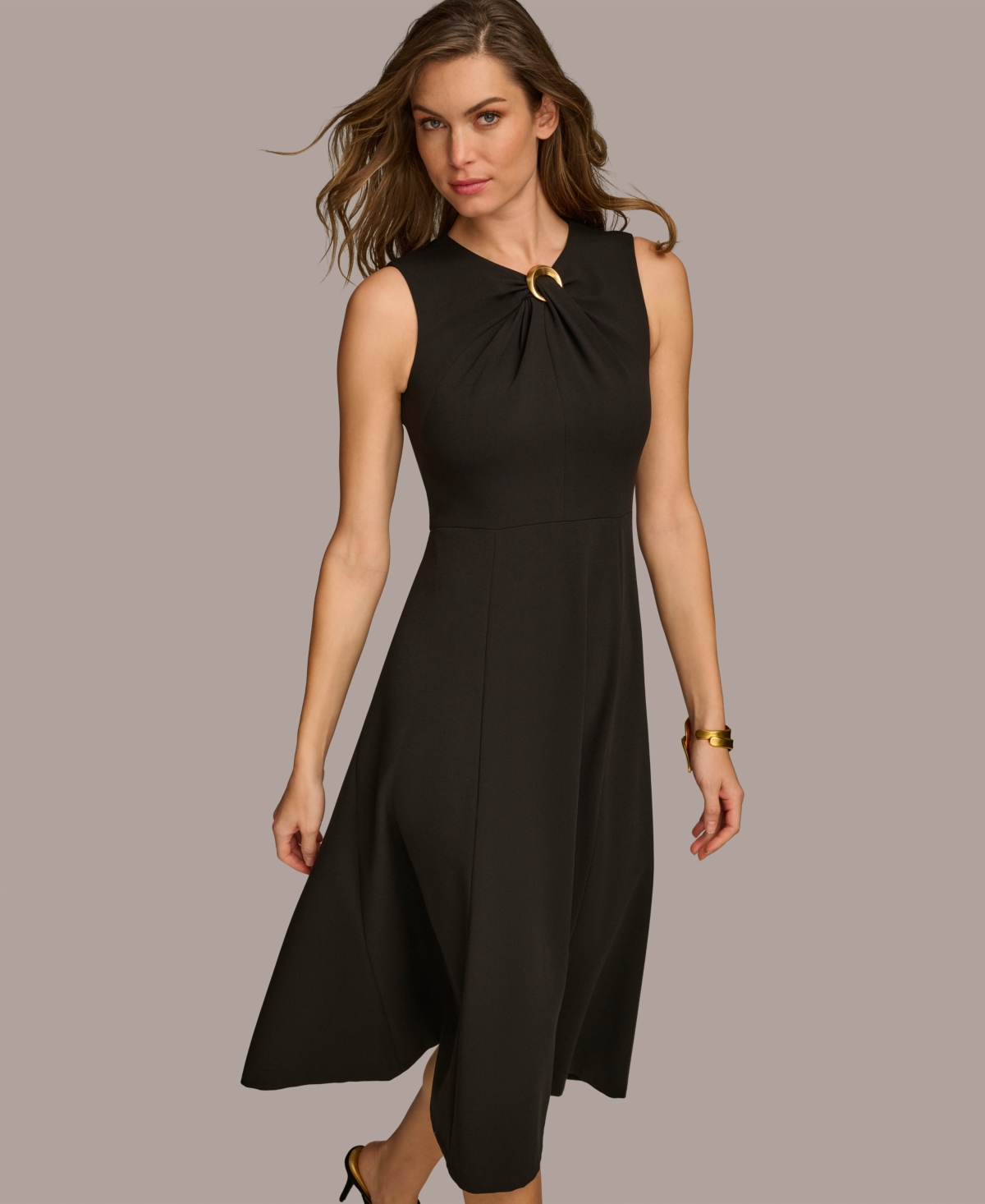 Shop Donna Karan Women's O-ring Fit & Flare Dress In Black