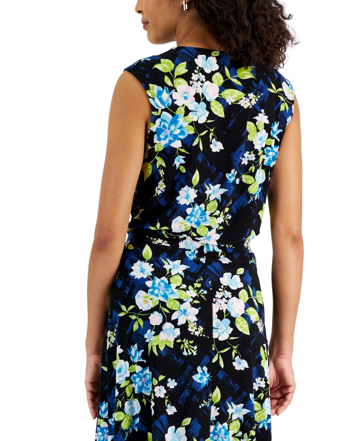 Shop Kasper Women's Floral-print Keyhole Sleeveless Cami In Black,light Azure Multi