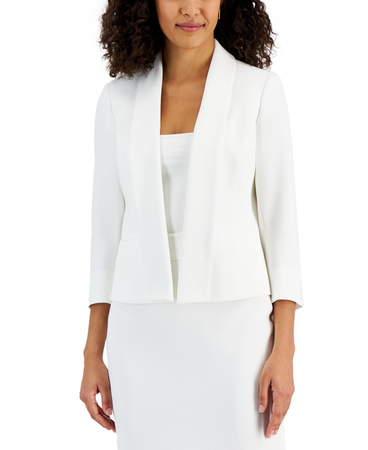Kasper Women's Stretch Pique Shawl-collar Open-front Jacket In Lily White