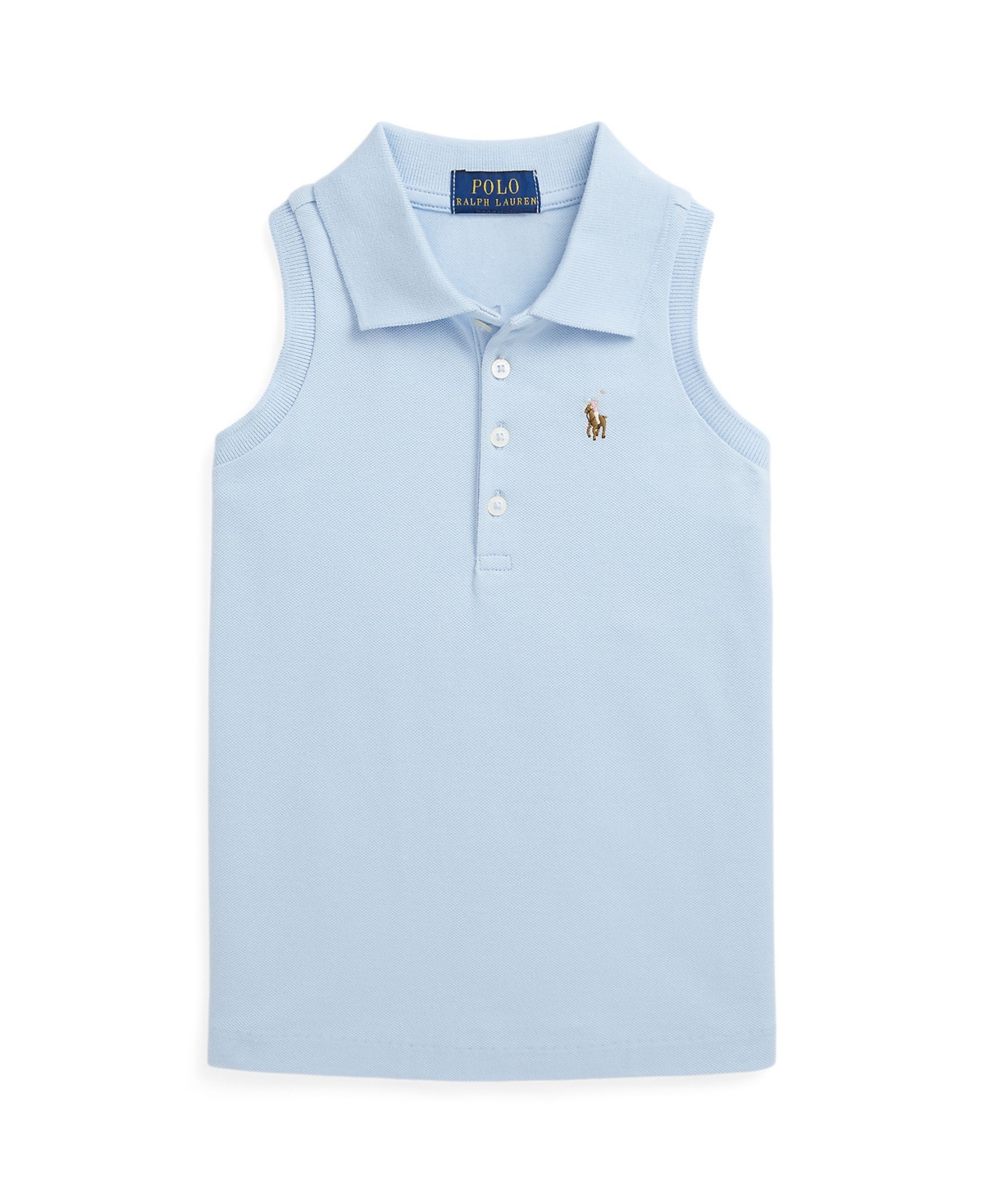 Shop Polo Ralph Lauren Toddler And Little Girls Cotton Mesh Sleeveless Polo Shirt In Bluebell