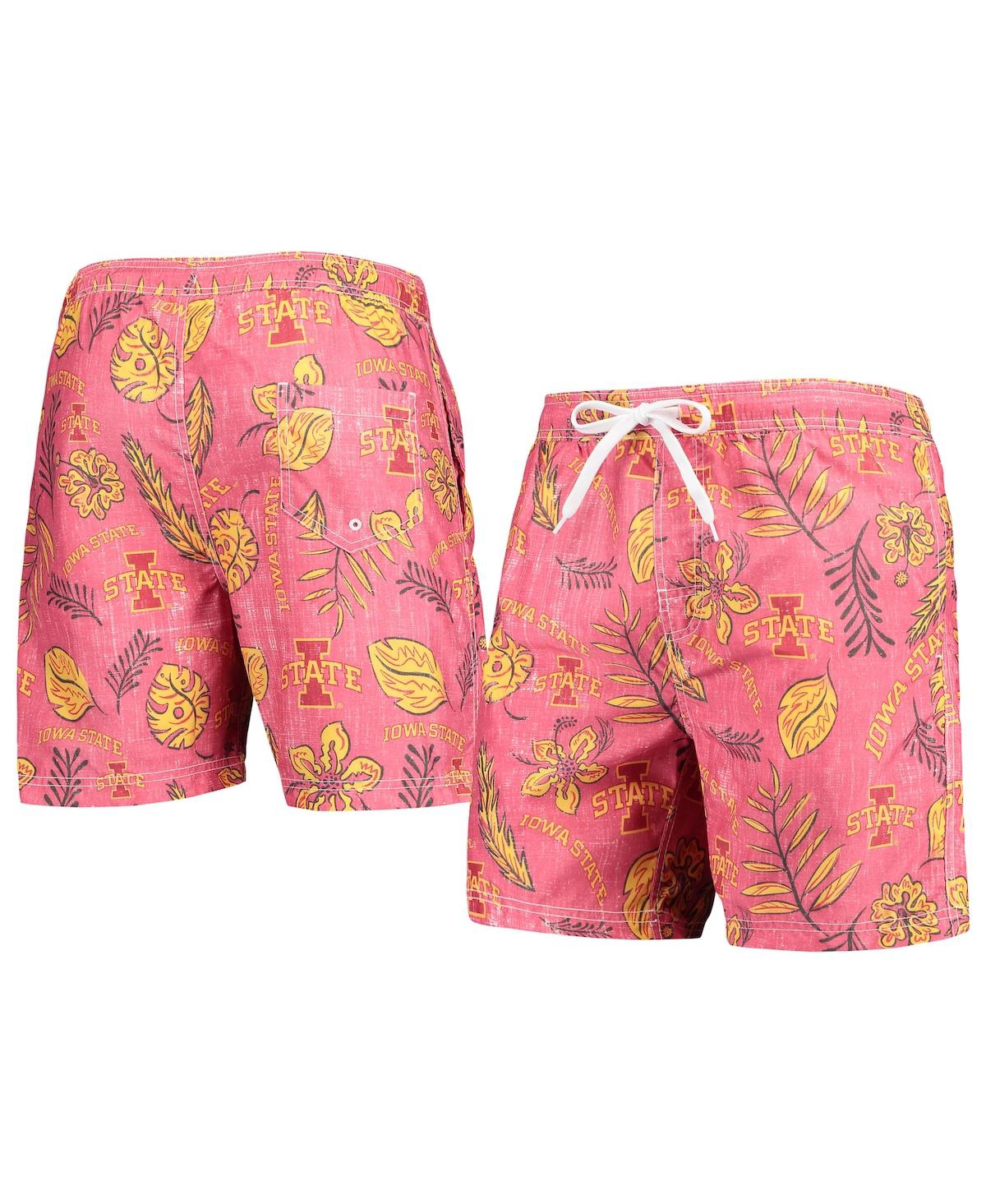 Men's Wes & Willy Cardinal Distressed Iowa State Cyclones Vintage-Like Floral Swim Trunks - Cardinal