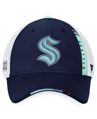 Men's Navy, White Seattle Kraken 2022 NHL Draft Authentic Pro On Stage Trucker Adjustable Hat