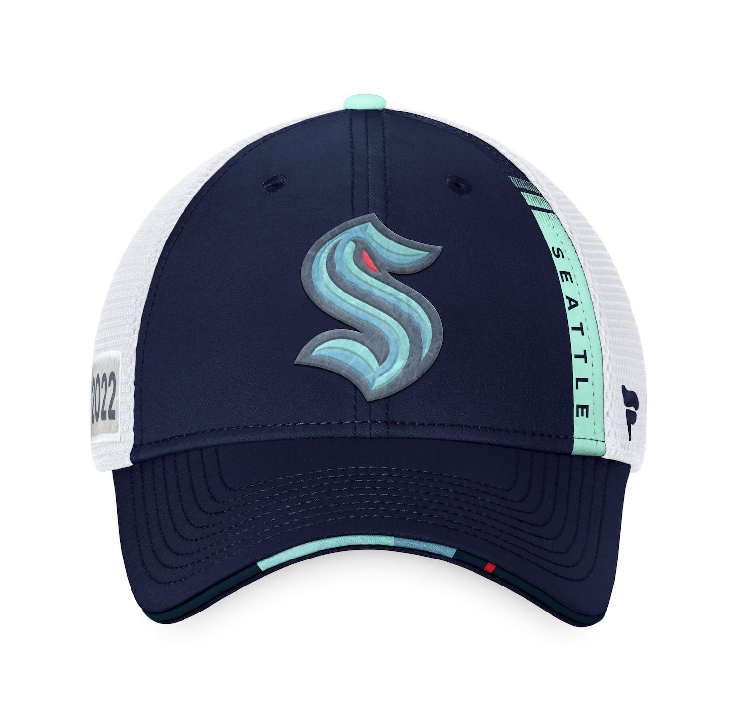 Men's Navy, White Seattle Kraken 2022 NHL Draft Authentic Pro On Stage Trucker Adjustable Hat