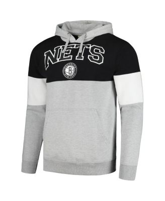 Men's Black Brooklyn Nets Contrast Pieced Pullover Hoodie