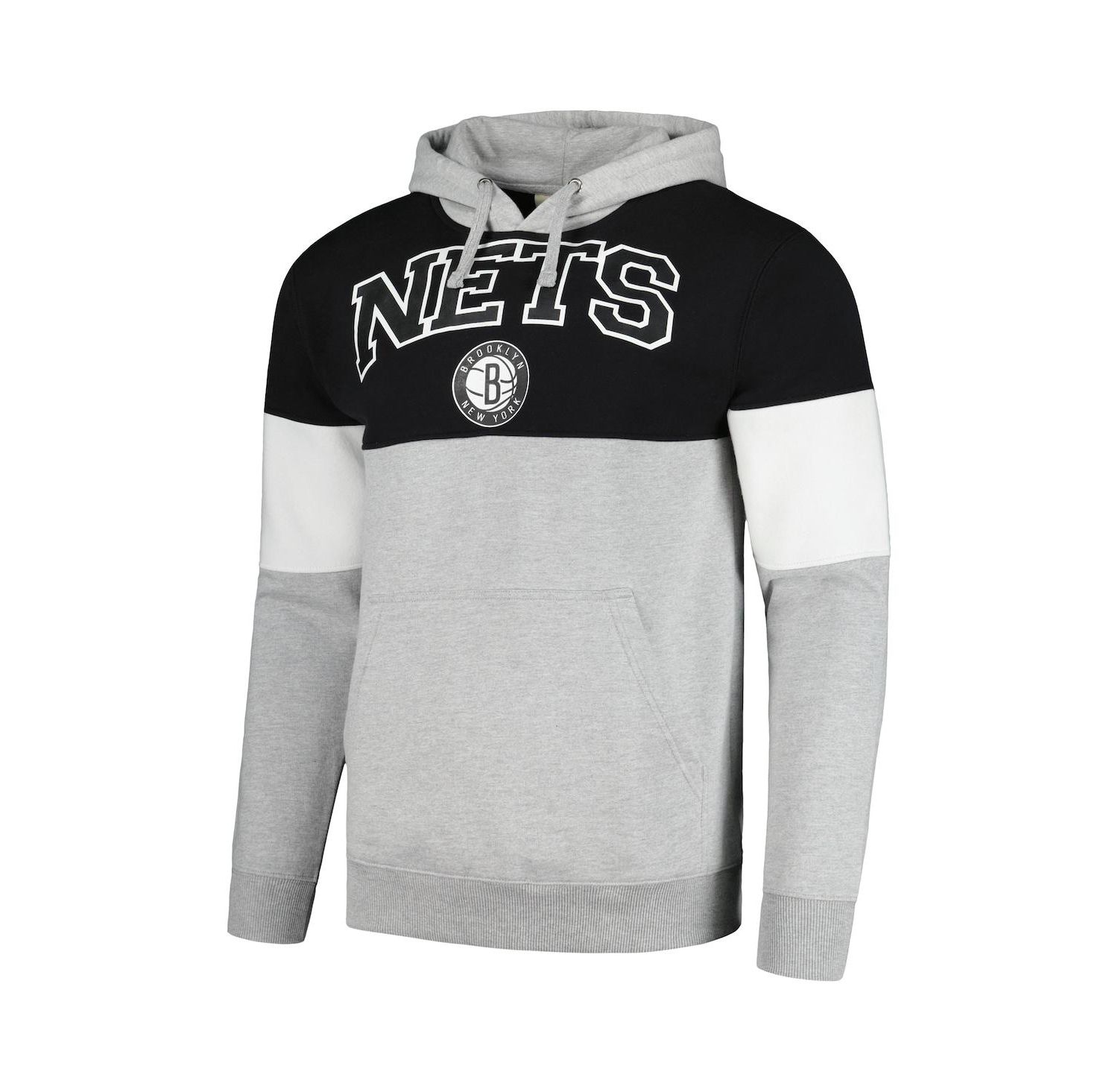 Men's Black Brooklyn Nets Contrast Pieced Pullover Hoodie
